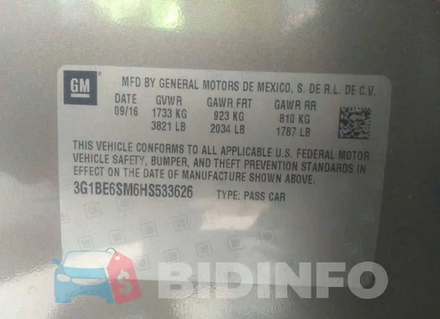 3G1BE6SM6HS533626 Photo# 9