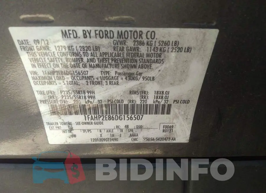 1FAHP2E86DG156507 Photo# 9