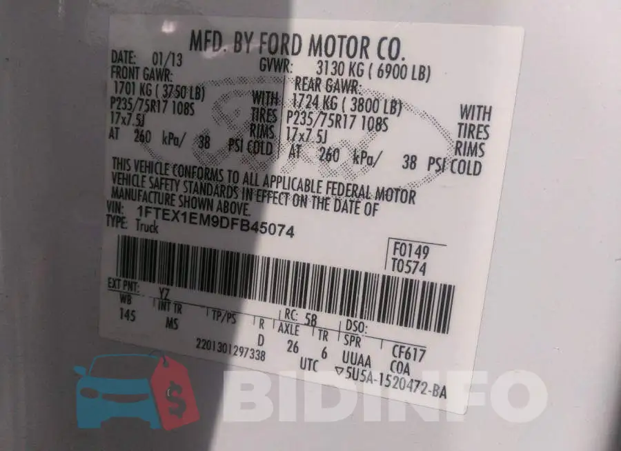 1FTEX1EM9DFB45074 Photo# 9