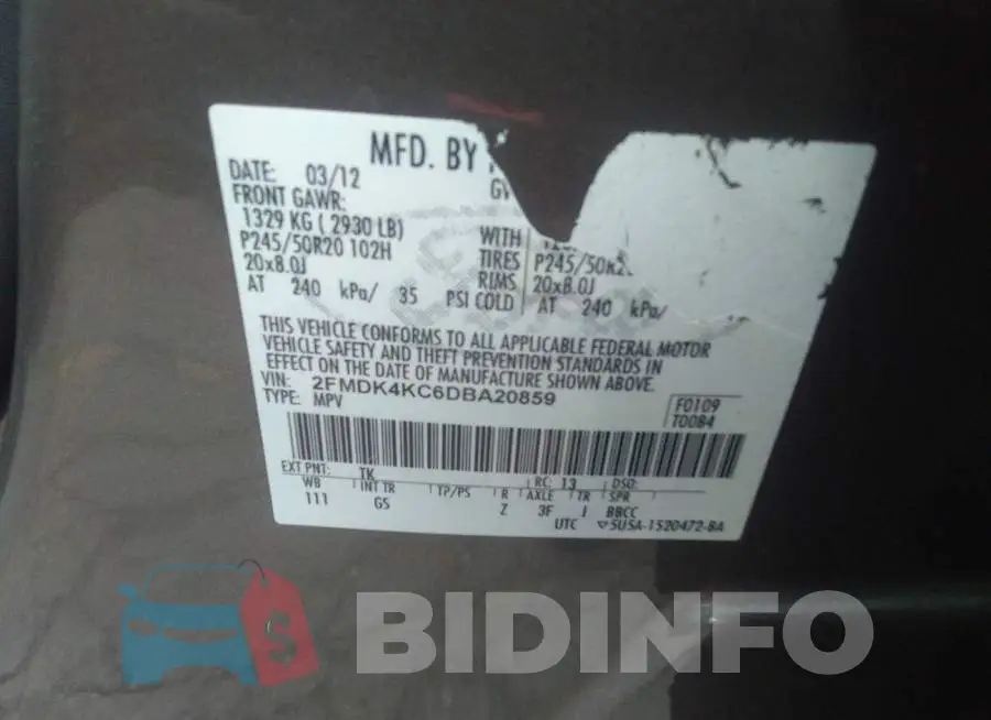 2FMDK4KC6DBA20859 Photo# 9