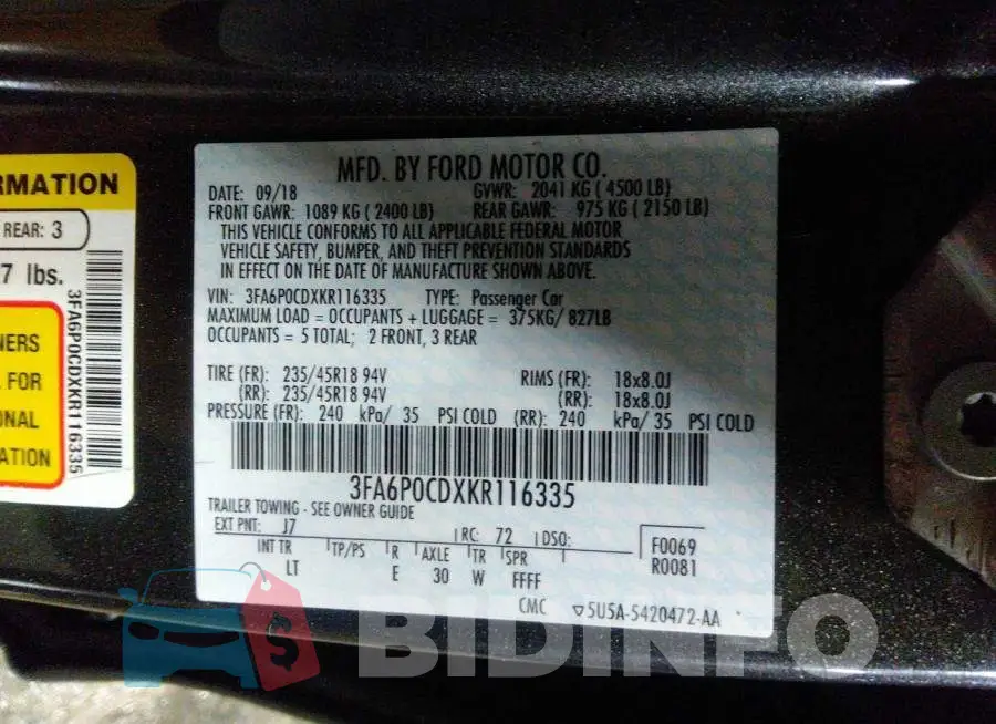 3FA6P0CDXKR116335 Photo# 9