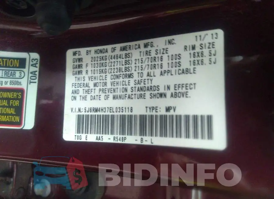 5J6RM4H37EL035118 Photo# 9