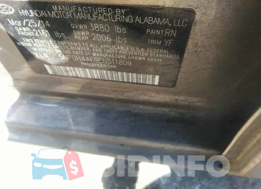 5NPDH4AE9EH511809 Photo# 9