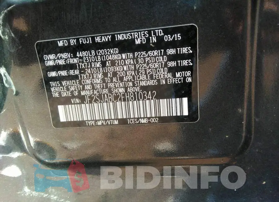 JF2SJABC2FH810342 Photo# 9