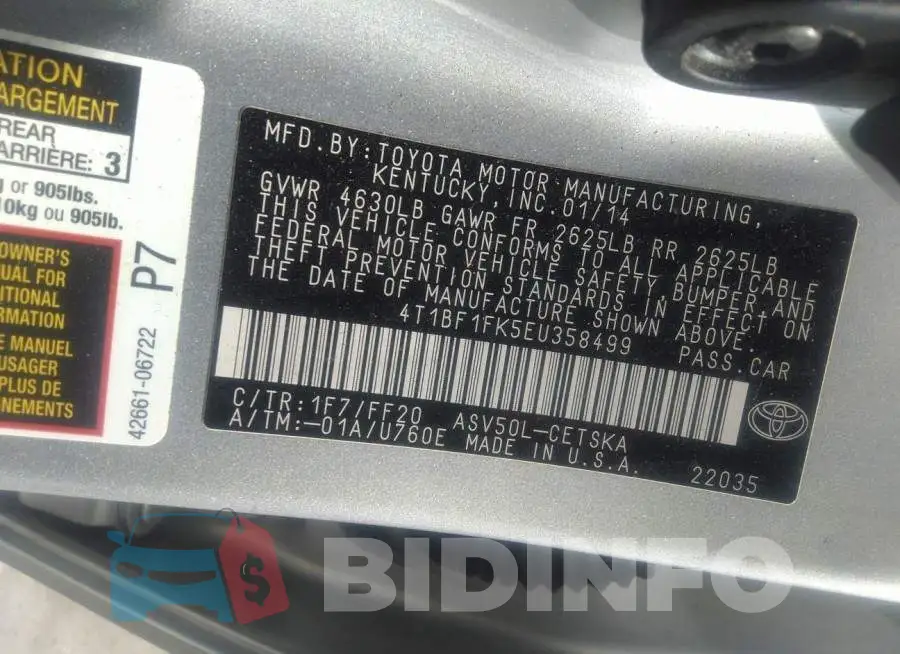 4T1BF1FK5EU358499 Photo# 9