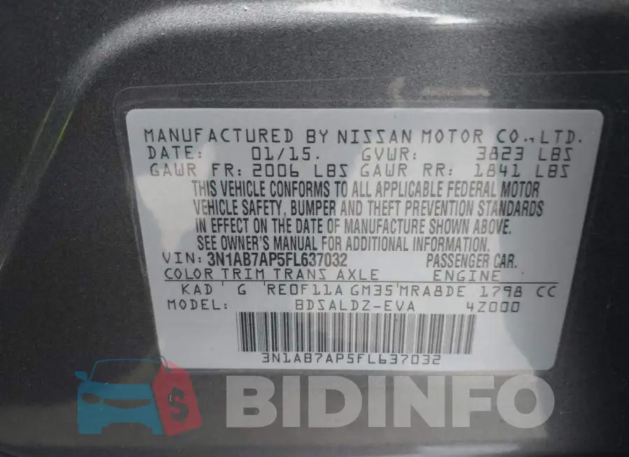 3N1AB7AP5FL637032 Photo# 9