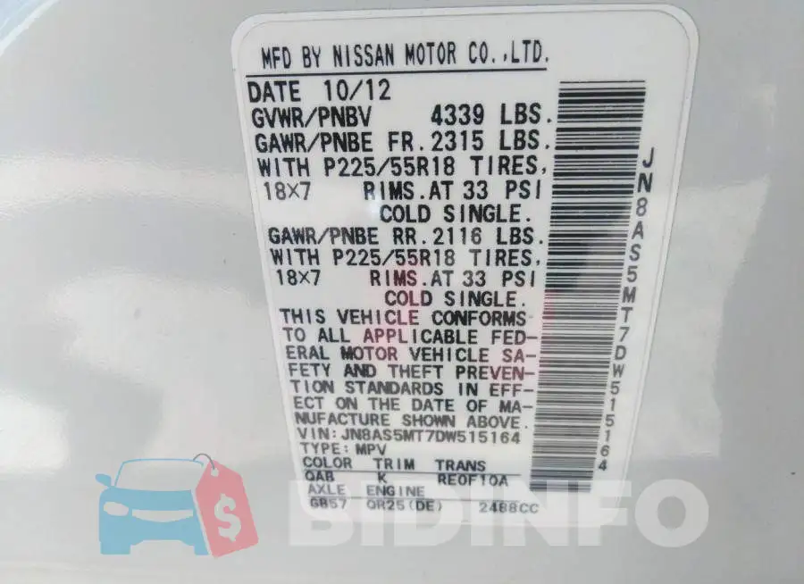 JN8AS5MT7DW515164 Photo# 9