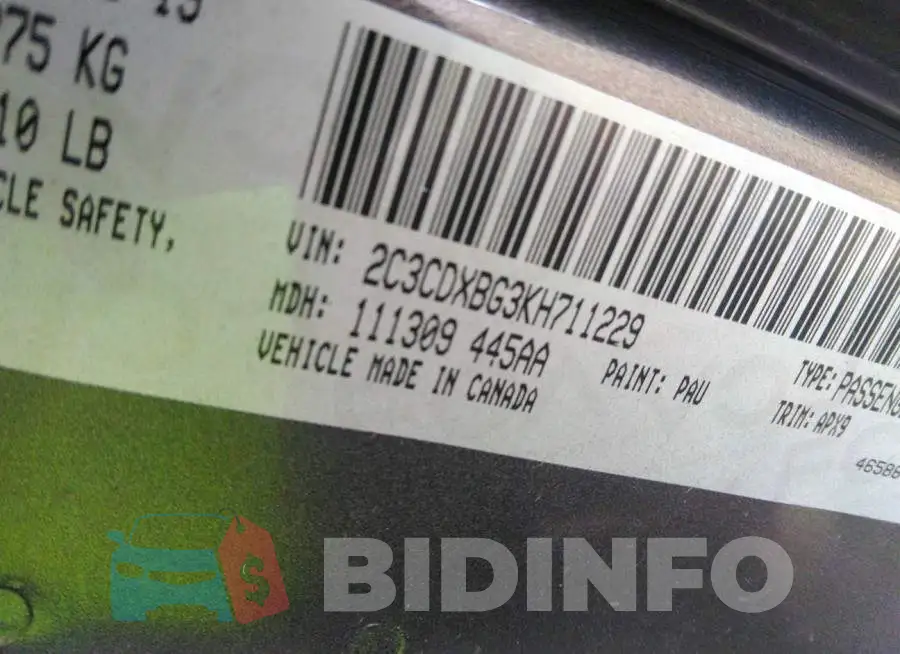 2C3CDXBG3KH711229 Photo# 9