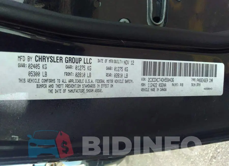 2C3CDXCT4DH550436 Photo# 9