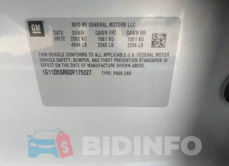 1G11D5SR8DF175027 Photo# 9