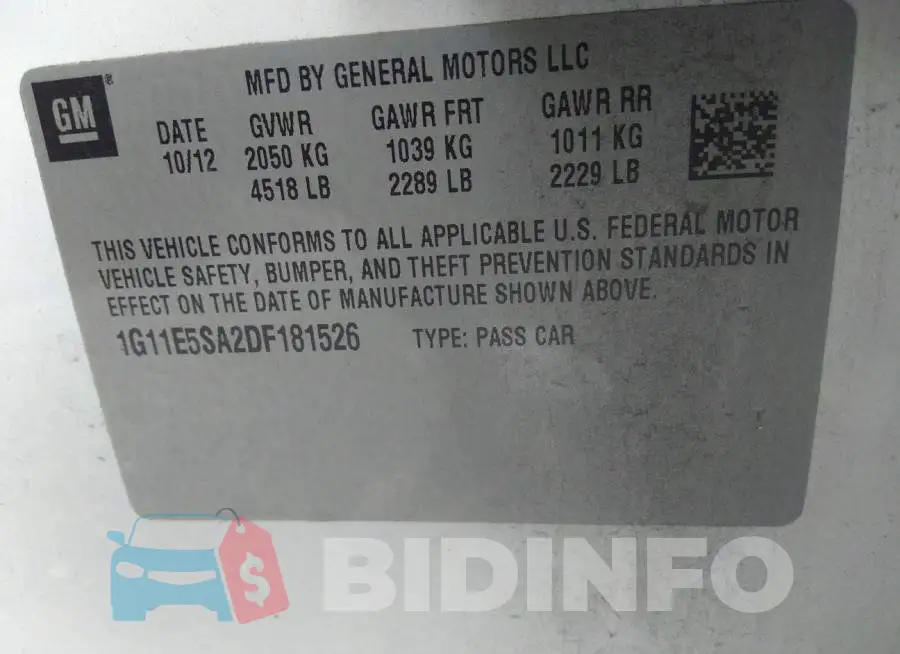 1G11E5SA2DF181526 Photo# 9
