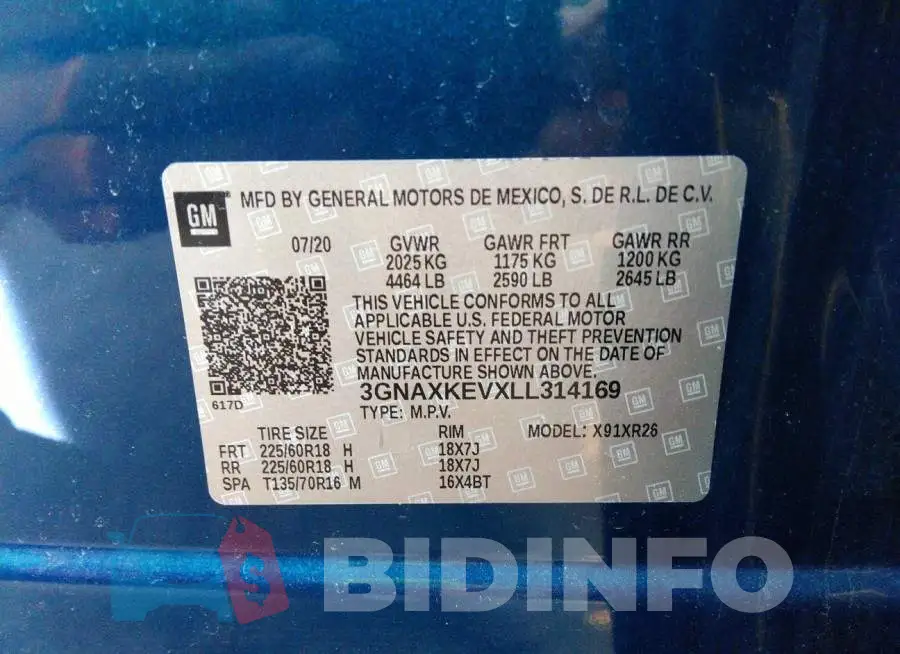 3GNAXKEVXLL314169 Photo# 9