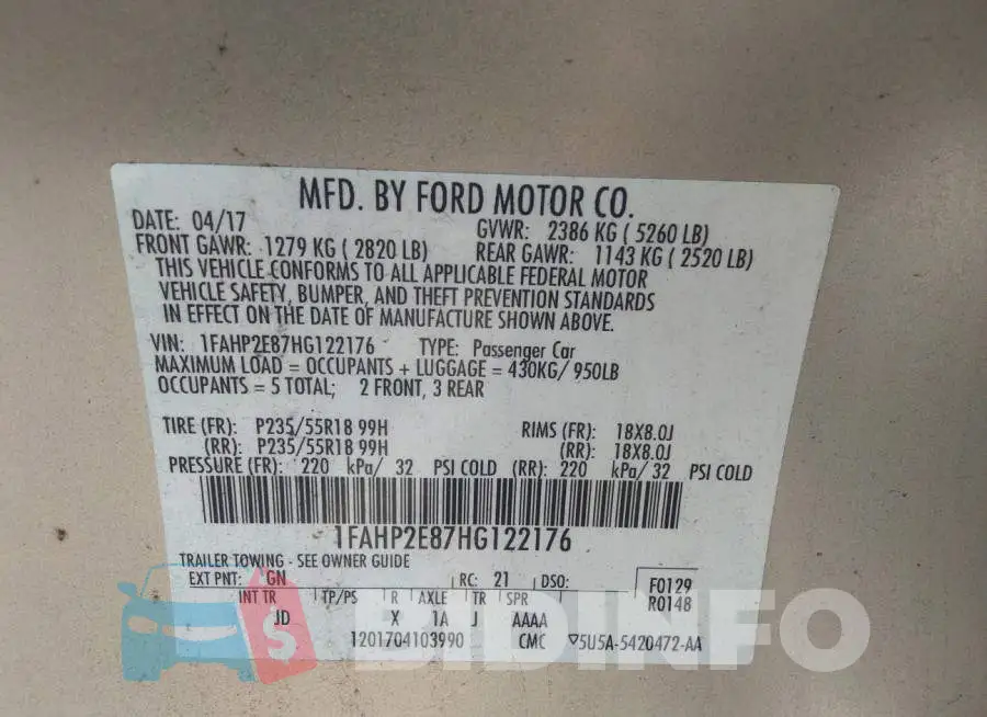 1FAHP2E87HG122176 Photo# 9