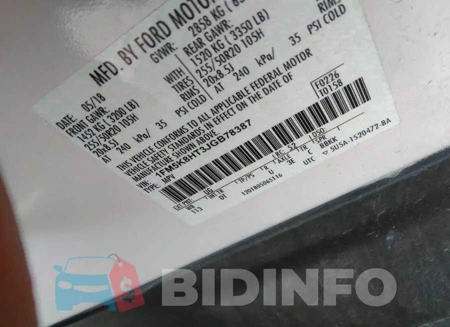 1FM5K8HT3JGB78387 Photo# 9