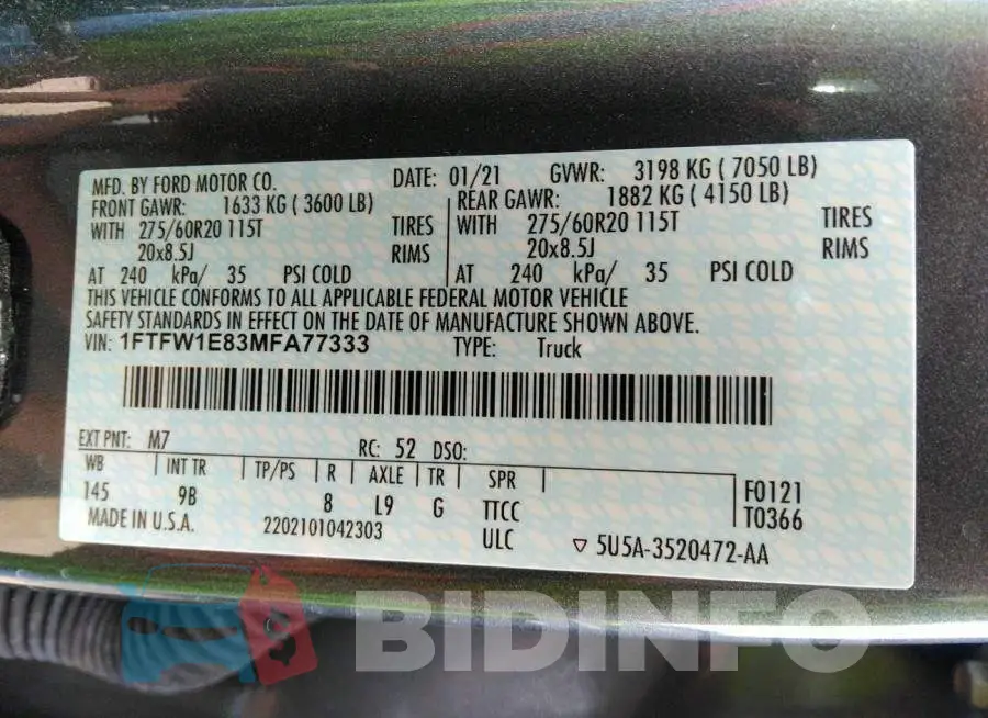 1FTFW1E83MFA77333 Photo# 9