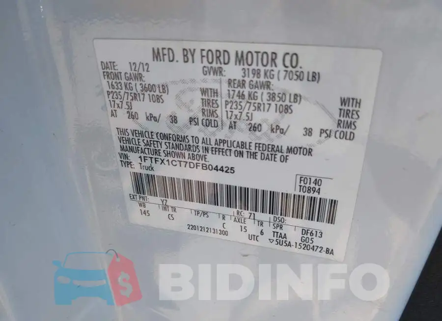 1FTFX1CT7DFB04425 Photo# 9