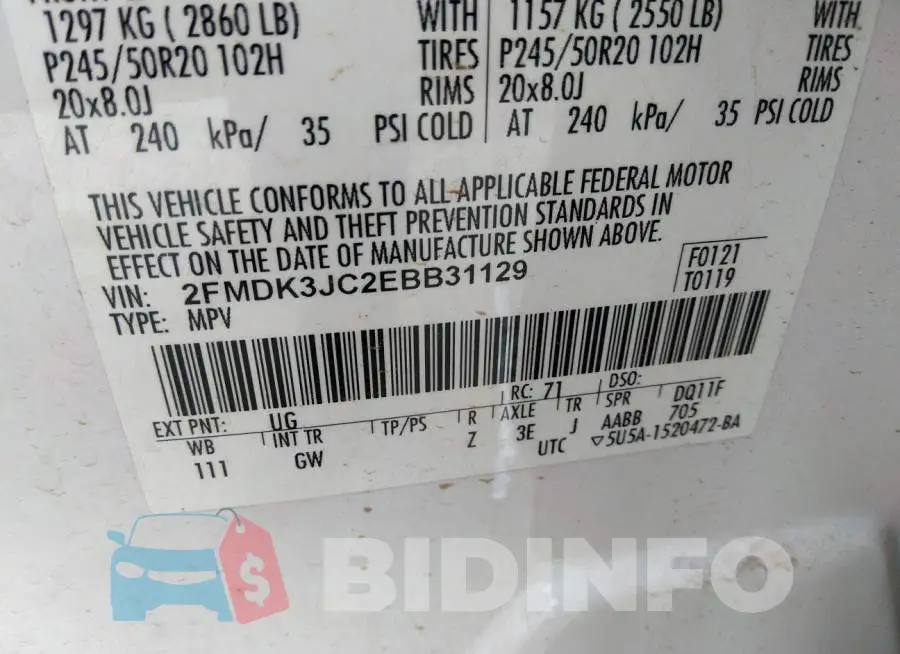 2FMDK3JC2EBB31129 Photo# 9