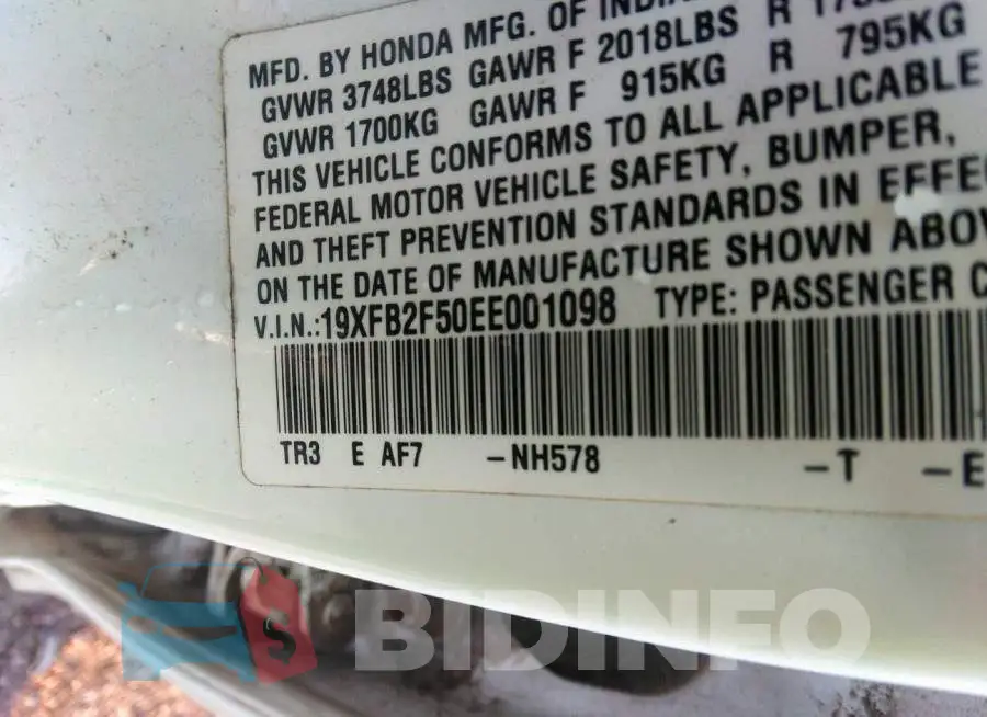 19XFB2F50EE001098 Photo# 9