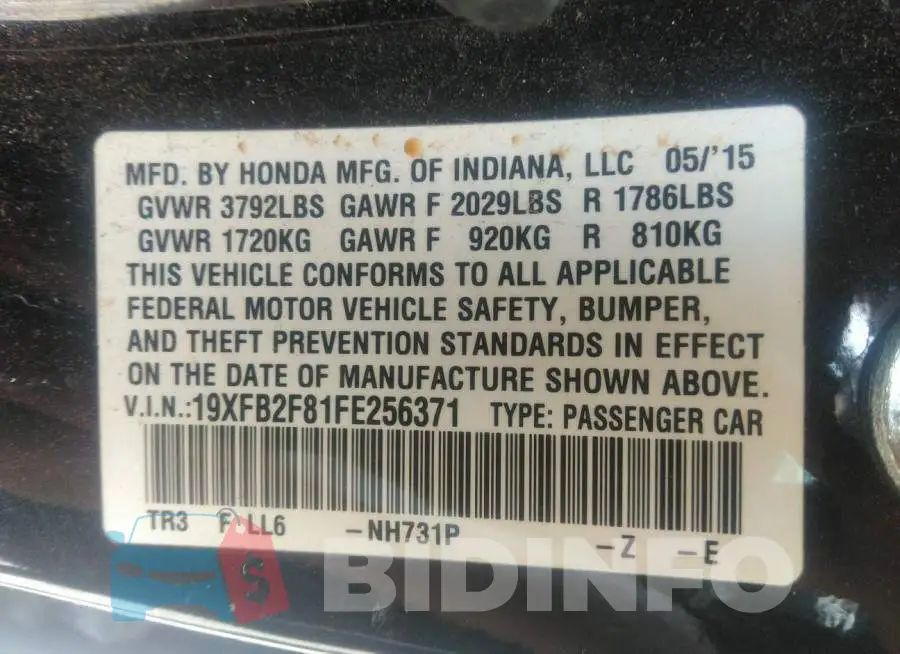 19XFB2F81FE256371 Photo# 9