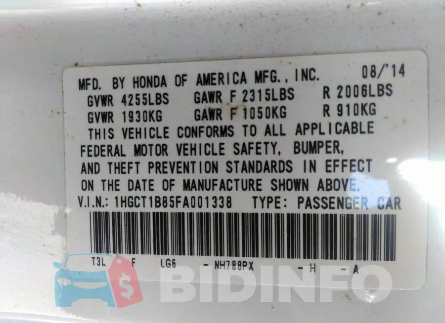 1HGCT1B85FA001338 Photo# 9