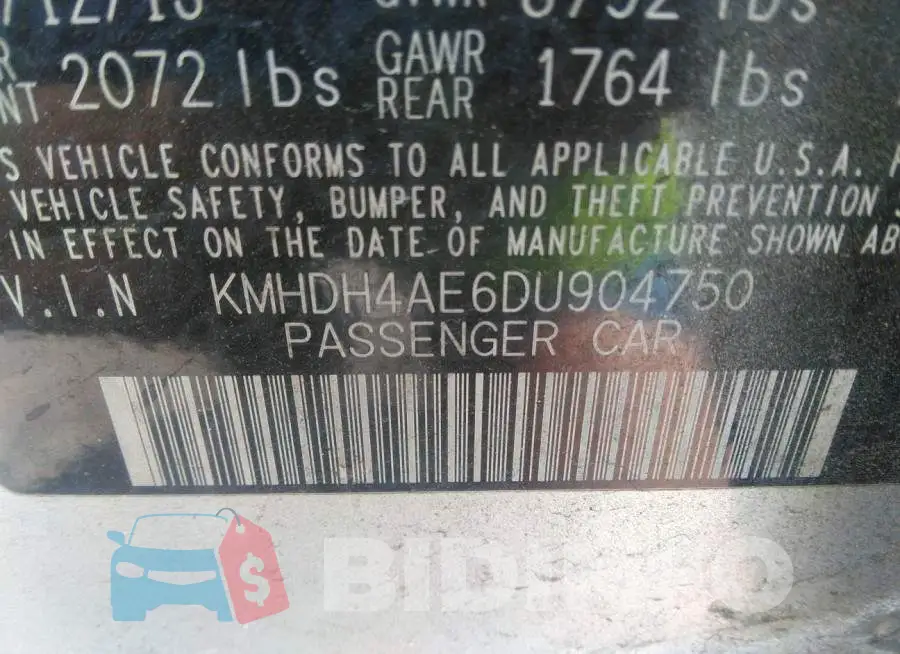 KMHDH4AE6DU904750 Photo# 9