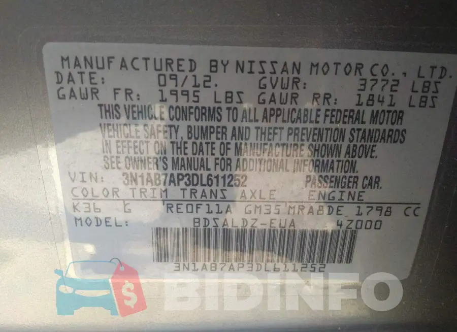 3N1AB7AP3DL611252 Photo# 9