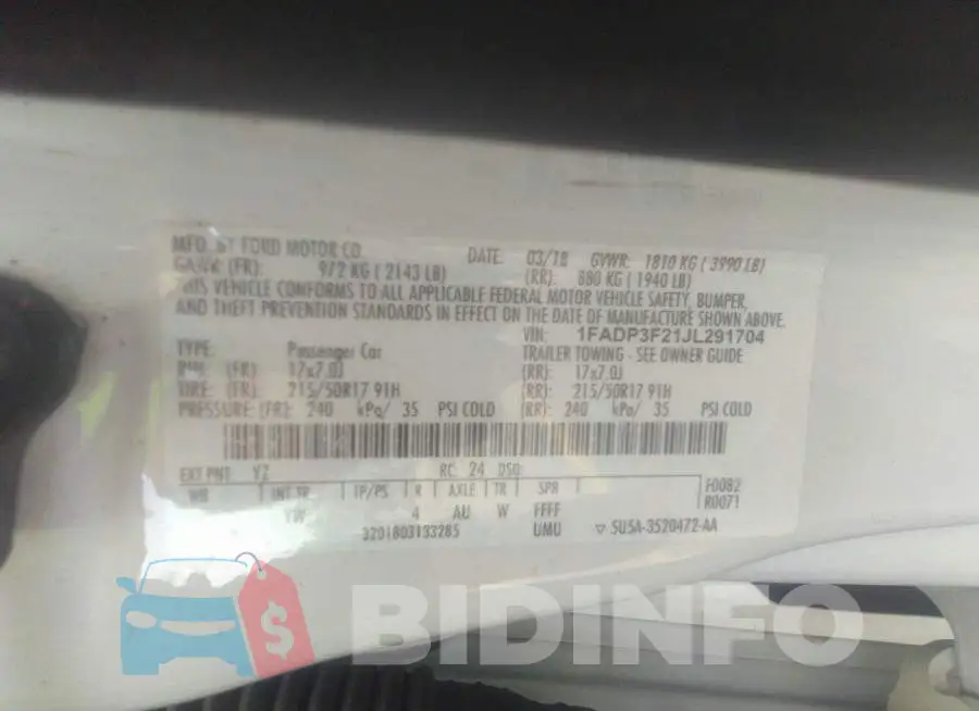 1FADP3F21JL291704 Photo# 9