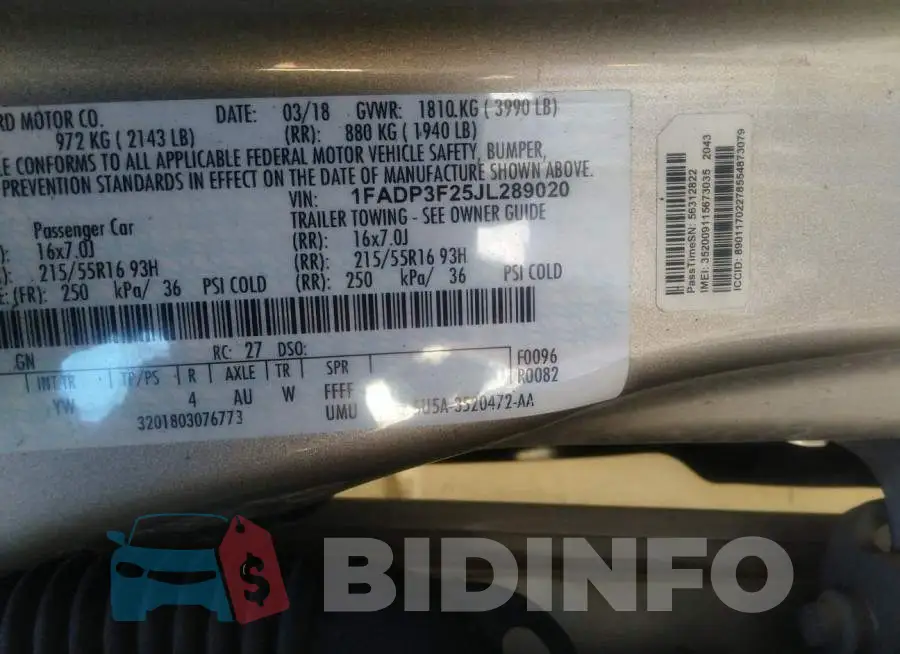 1FADP3F25JL289020 Photo# 9