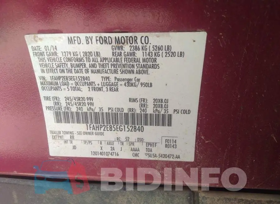 1FAHP2E85EG152840 Photo# 9