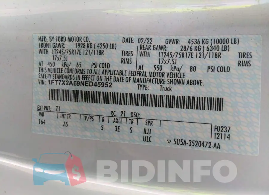 1FT7X2A69NED45952 Photo# 9