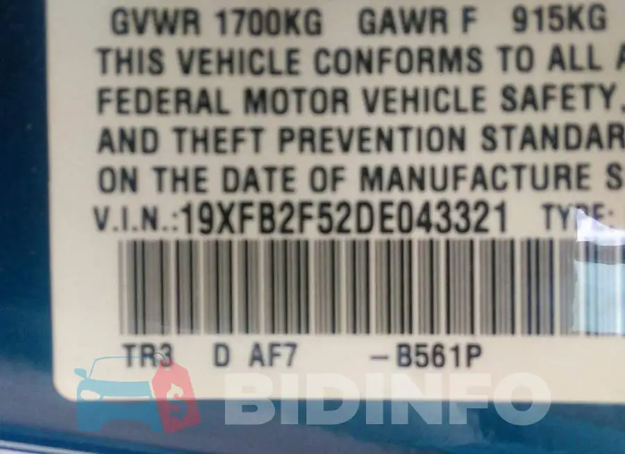 19XFB2F52DE043321 Photo# 9