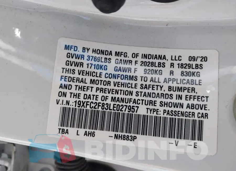 19XFC2F83LE027957 Photo# 9