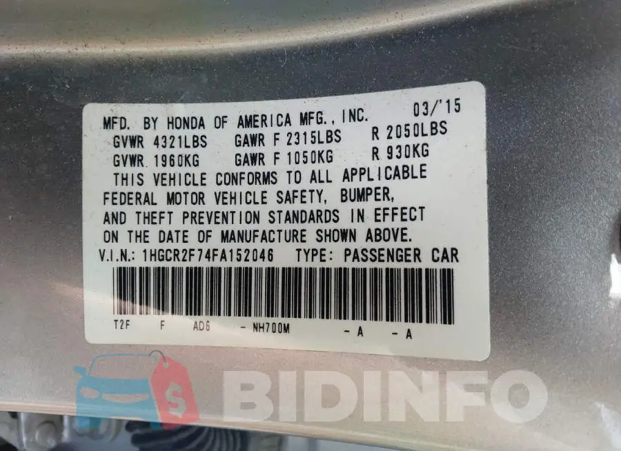 1HGCR2F74FA152046 Photo# 9