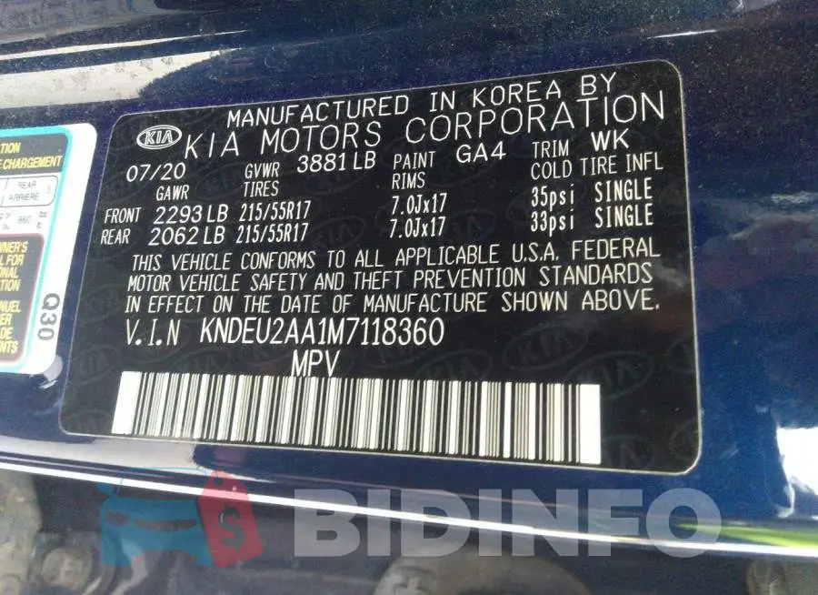 KNDEU2AA1M7118360 Photo# 9
