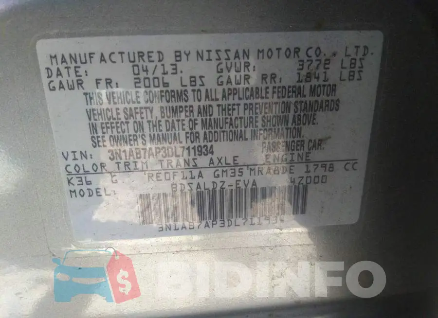 3N1AB7AP3DL711934 Photo# 9