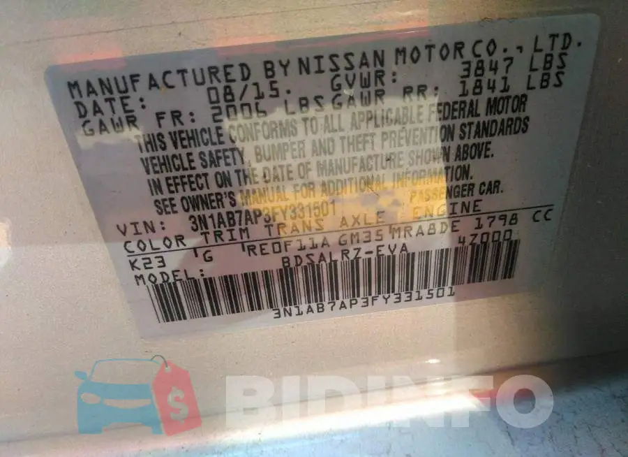 3N1AB7AP3FY331501 Photo# 9