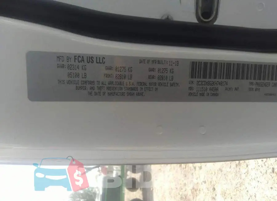 2C3CDXBG2KH748174 Photo# 9