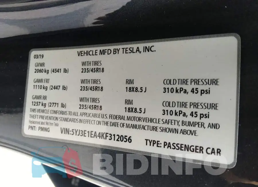 5YJ3E1EA4KF312056 Photo# 9