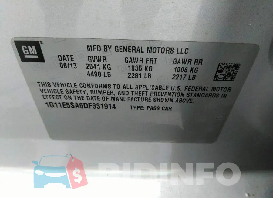 1G11E5SA6DF331914 Photo# 9