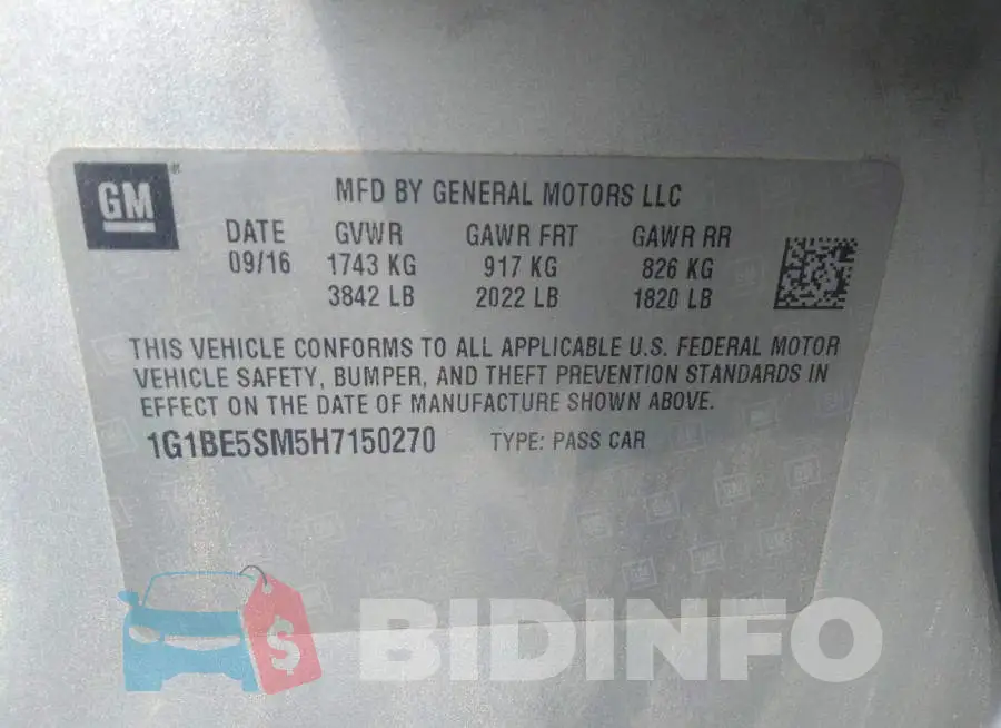 1G1BE5SM5H7150270 Photo# 9