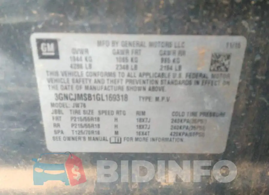 3GNCJMSB1GL169318 Photo# 9