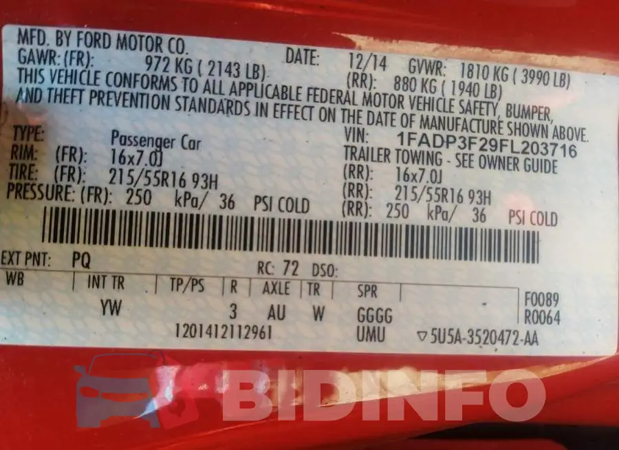1FADP3F29FL203716 Photo# 9