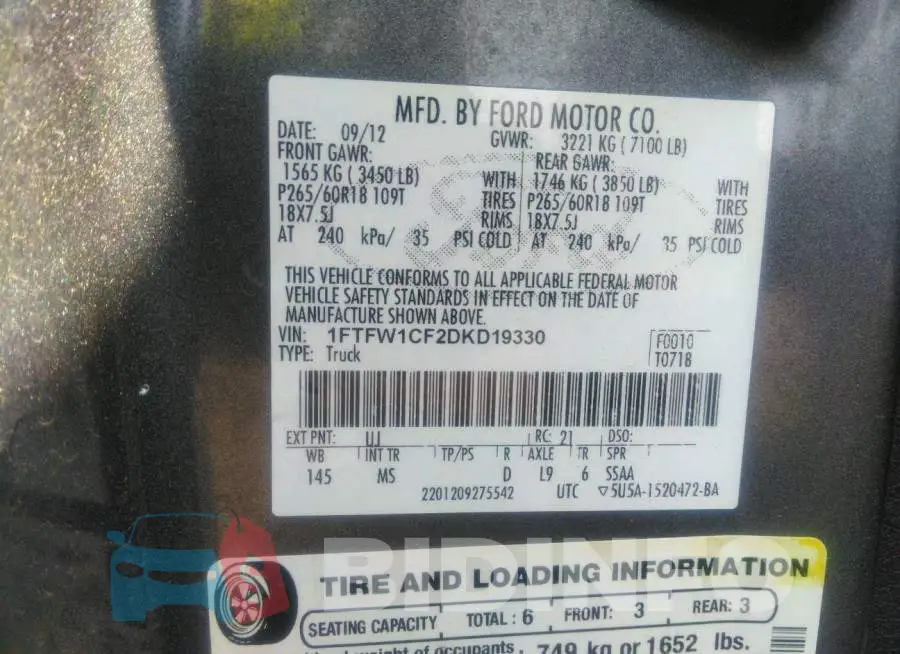 1FTFW1CF2DKD19330 Photo# 9