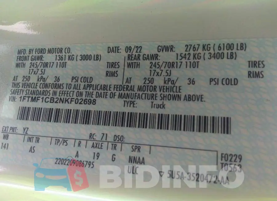 1FTMF1CB2NKF02698 Photo# 9
