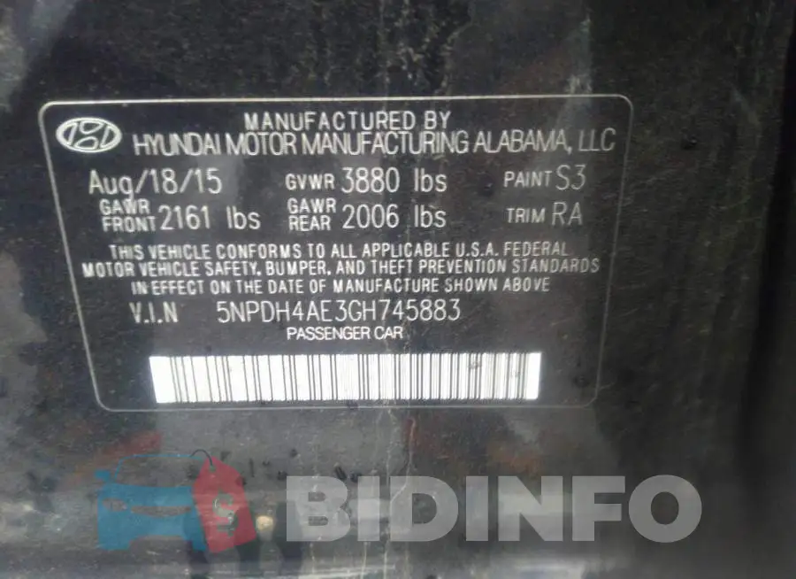5NPDH4AE3GH745883 Photo# 9