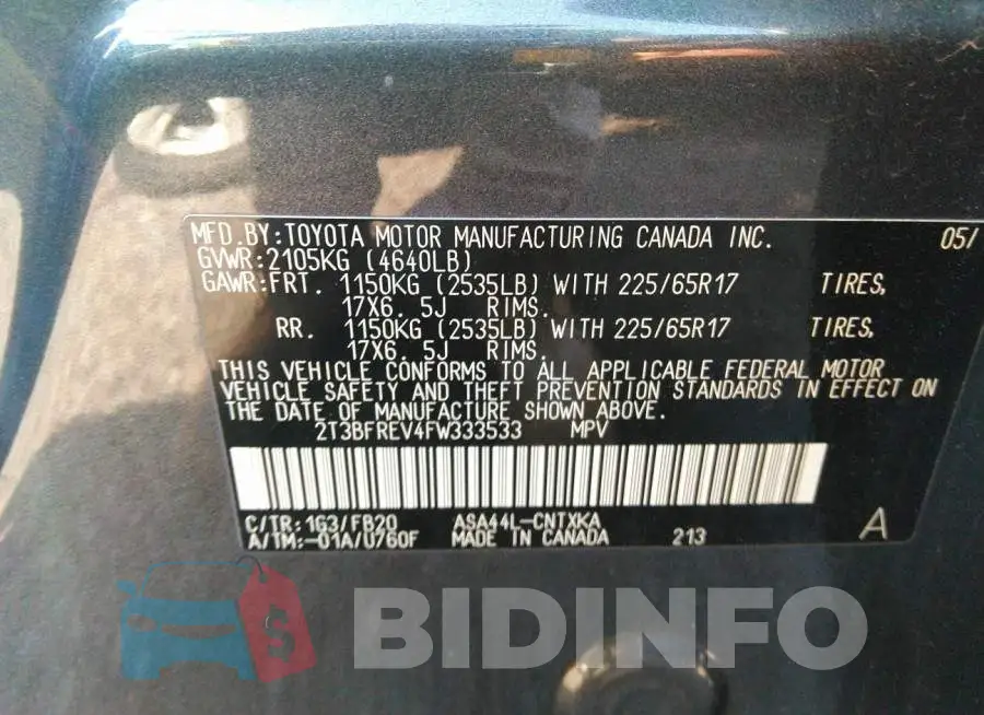 2T3BFREV4FW333533 Photo# 9