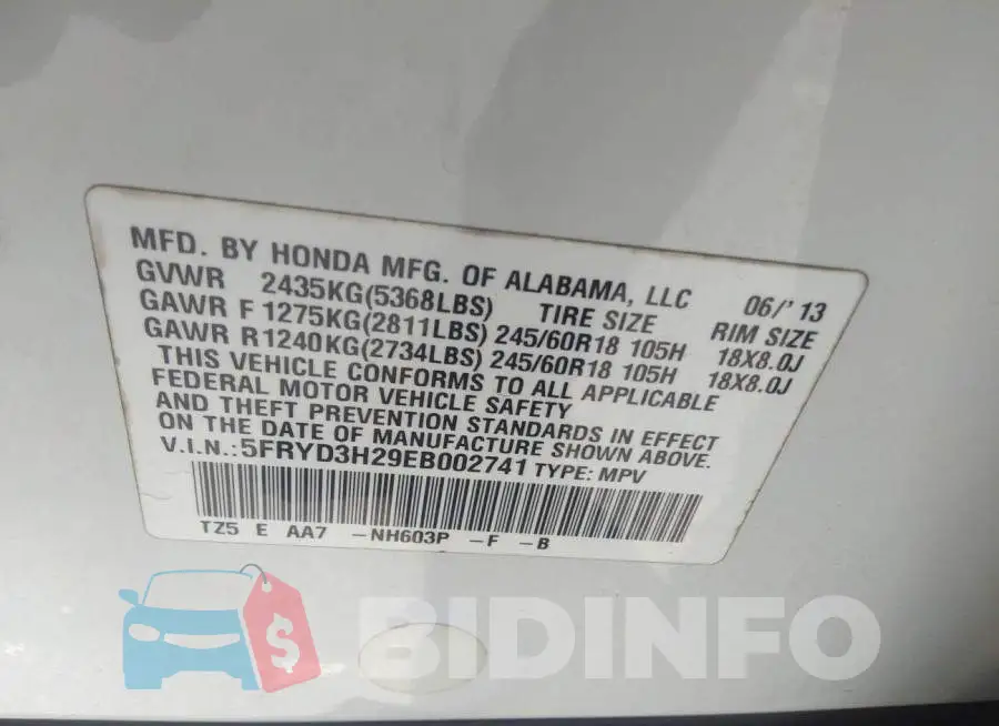 5FRYD3H29EB002741 Photo# 9