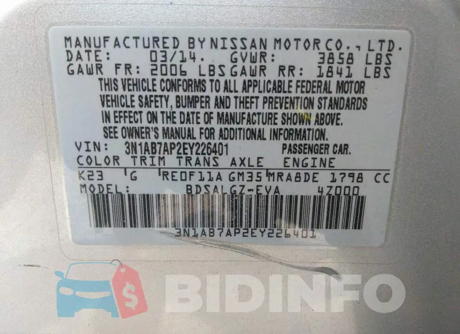 3N1AB7AP2EY226401 Photo# 9