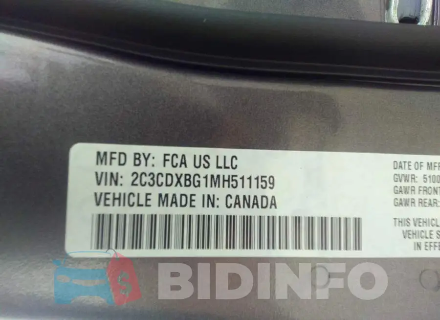 2C3CDXBG1MH511159 Photo# 9