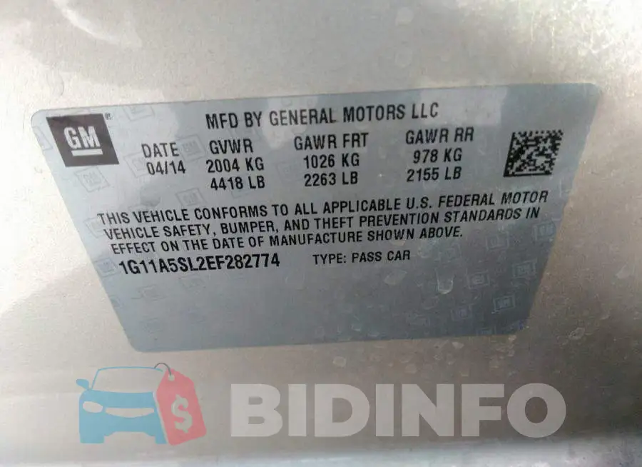 1G11A5SL2EF282774 Photo# 9